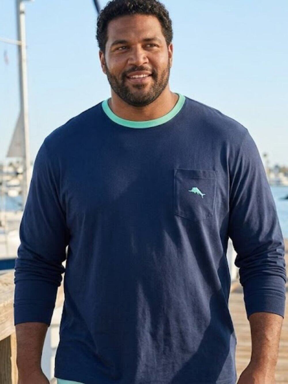 NWT Tommy Bahama 100% Pima Cotton Navy Long Sleeve Pocket Tee 3XL